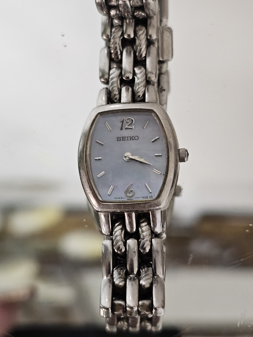 Vintage Seiko Silver Bracelet Watch with Pale Blue Dial